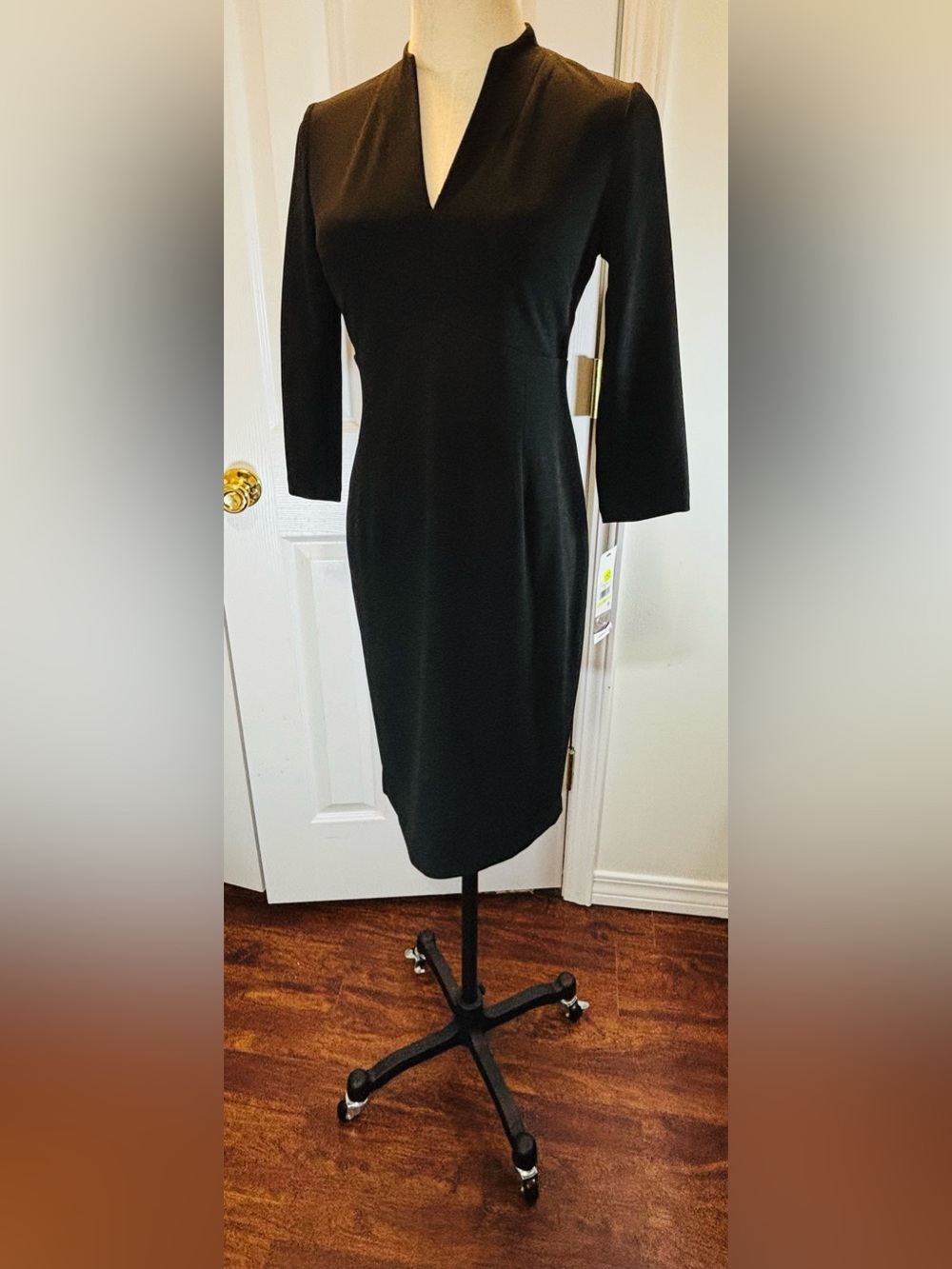 Calvin Klein Black Knee Length Sheath Dress with Mandarin Collar Size 4 PETITE - Picture 4 of 11